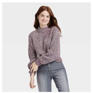Univeral Thread Women's Purple Rib-Knit Mock Turtleneck Pullover Sweater Small S